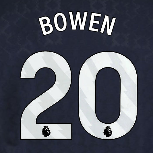 2025 2026 WEST HAM BOWEN 20 OFFICIAL WHITE 3RD PLAYER SIZE NAMESET