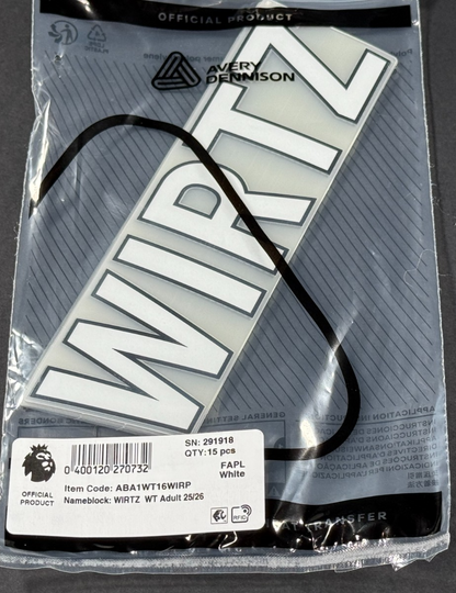 2025 - 2026 WIRTZ 7 OFFICIAL AVERY DENNISON WHITE PLAYER SIZE NAME