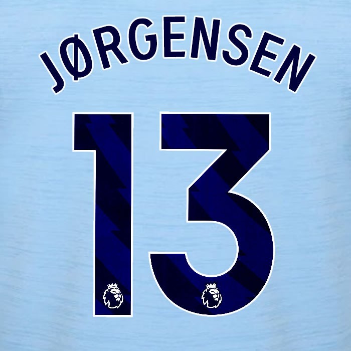 2023 2024 BRENTFORD JORGENSEN 13 OFFICIAL BLUE AWAY PLAYER SIZE NAMESET