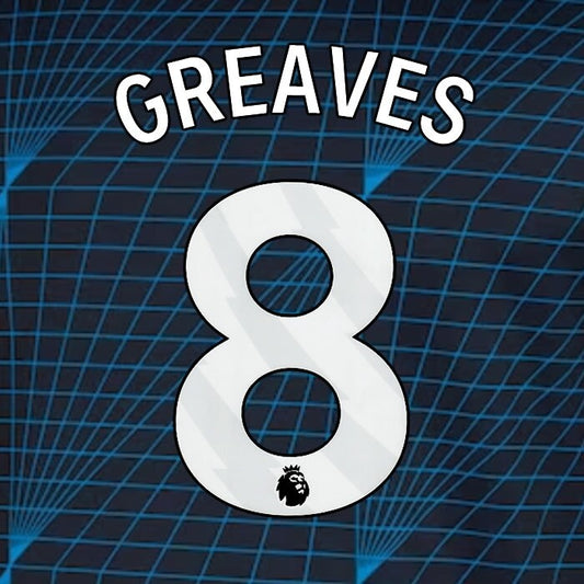 2023 2024 OFFICIAL CHELSEA GREAVES 8 WHITE AWAY PLAYER SIZE NAMESET
