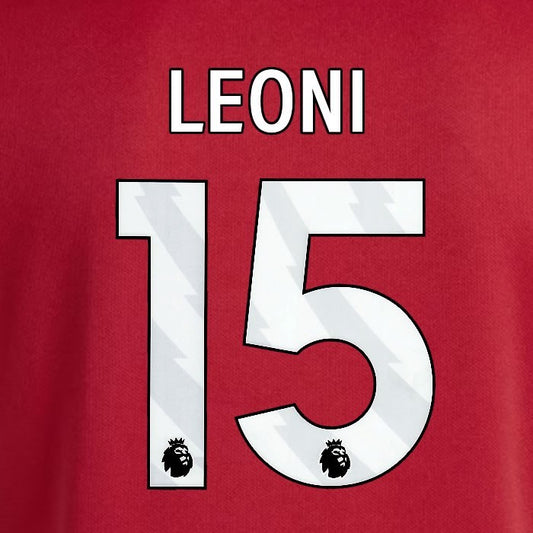 2025 2026 OFFICIAL LIVERPOOL LEONI 15 WHITE HOME PLAYER SIZE NAMESET