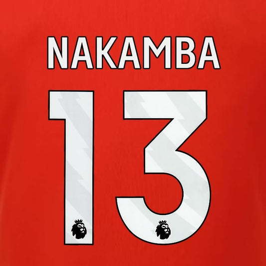 2023 2024 LUTON TOWN OFFICIAL NAKAMBA 13 WHITE HOME PLAYER SIZE NAMESET