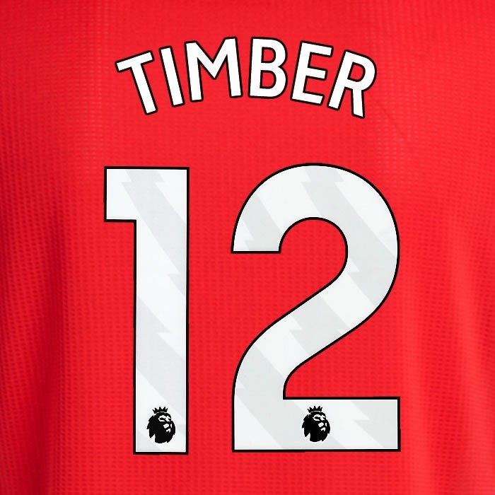 2024 2025 ARSENAL TIMBER 12 WHITE HOME OFFICIAL PLAYER SIZE NAMESET