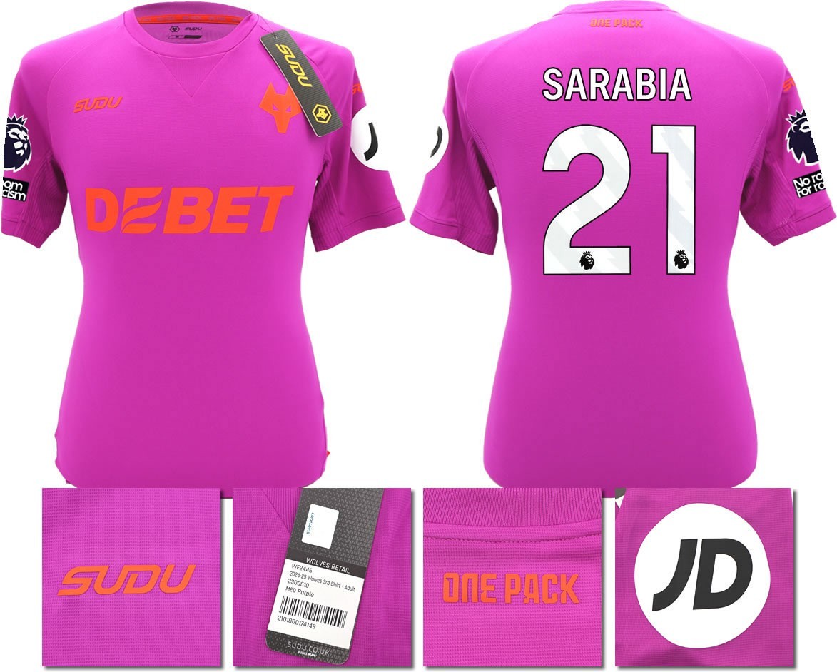 BNWT 2024/2025 WOLVES F.C. SUDU THIRD SHIRT SARABIA 21