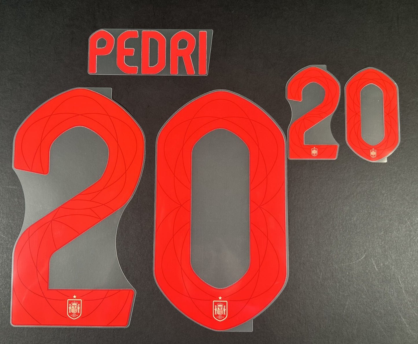 SPAIN 2024 2025 OFFICIAL AVERY DENNISON PEDRI 20 AWAY PLAYER SIZE NAMESET