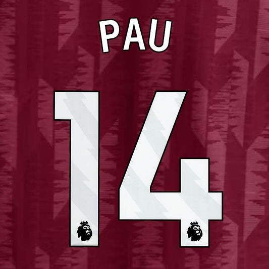 2023 2024 ASTON VILLA PAU 14 OFFICIAL WHITE HOME PLAYER SIZE NAMESET