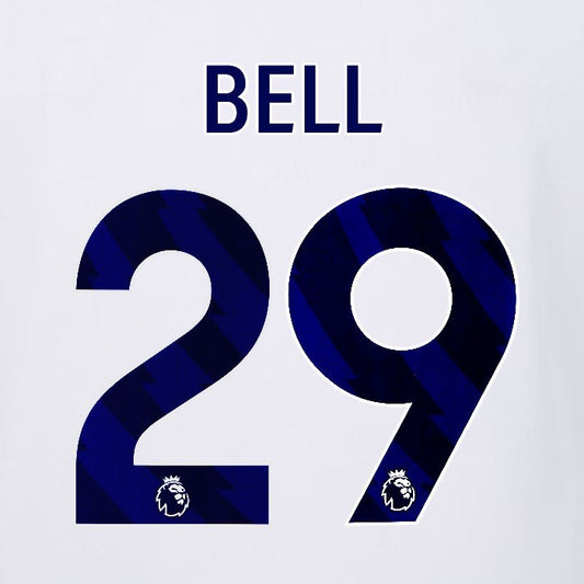2023 2024 LUTON TOWN OFFICIAL BELL 29 BLUE AWAY PLAYER SIZE NAMESET