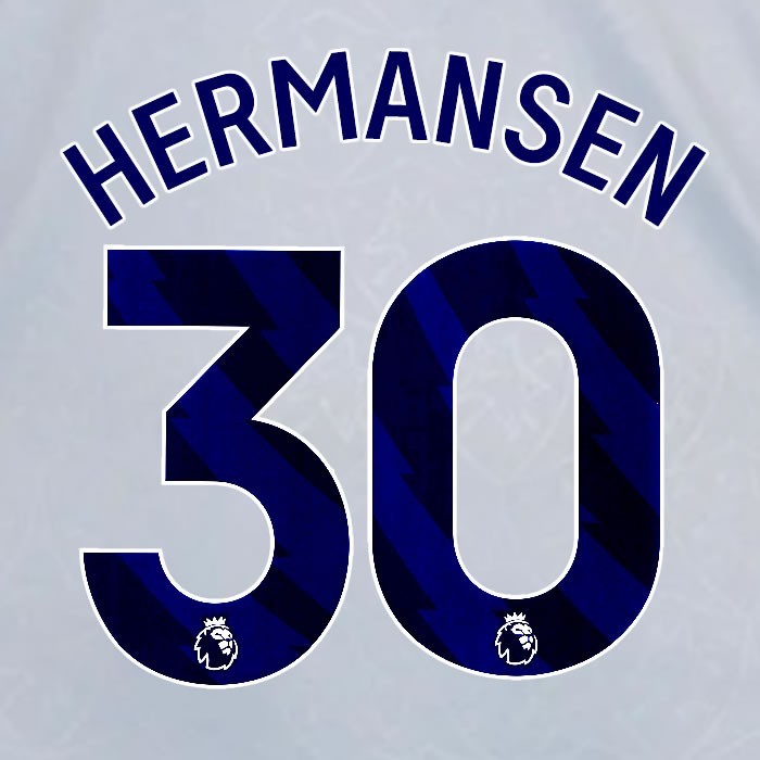 2024 2025 OFFICIAL LEICESTER CITY HERMANSEN 30 BLUE 3RD PLAYER SIZE NAME SET