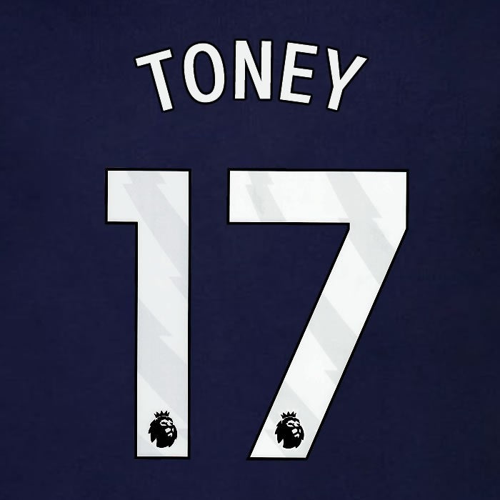 2023 2024 BRENTFORD TONEY 17 OFFICIAL WHITE 3rd PLAYER SIZE NAMESET