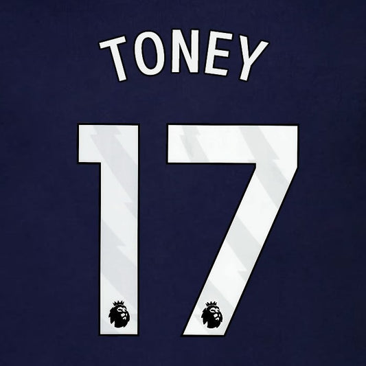 2023 2024 BRENTFORD TONEY 17 OFFICIAL WHITE 3rd PLAYER SIZE NAMESET