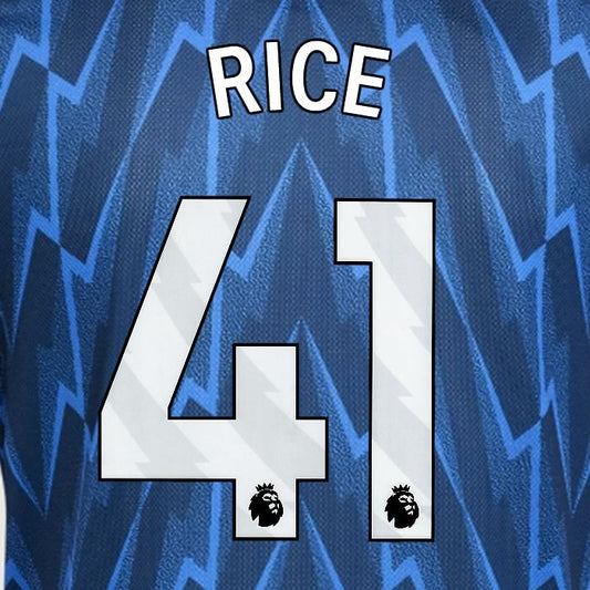 2025 2026 ARSENAL RICE 41 WHITE AWAY OFFICIAL PLAYER SIZE NAMESET