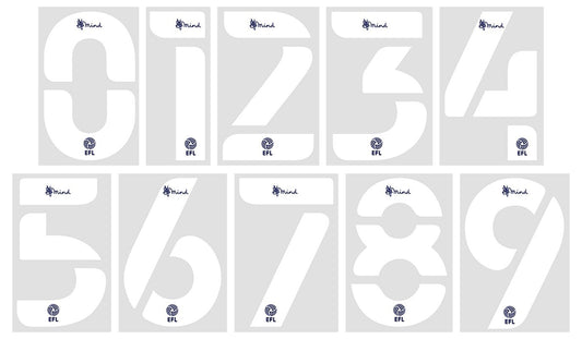2020 2023 OFFICIAL EFL FOOTBALL LEAGUE WHITE WITH BLUE PLAYER SHIRT NUMBERS