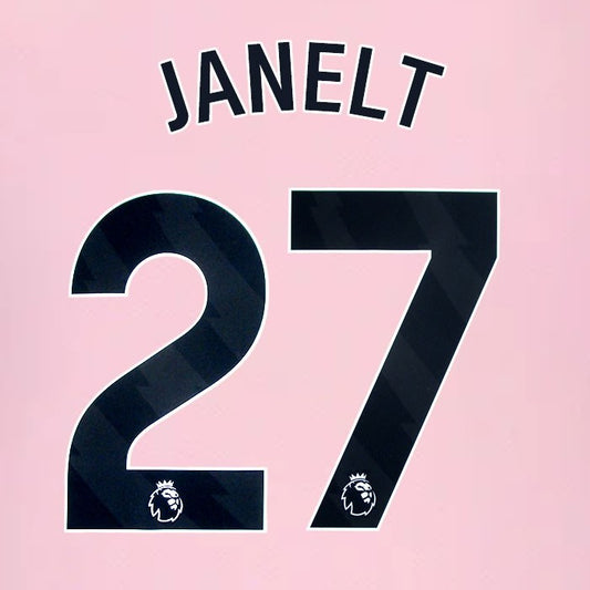 2024 2025 BRENTFORD JANELT 27 OFFICIAL BLACK AWAY PLAYER SIZE NAMESET