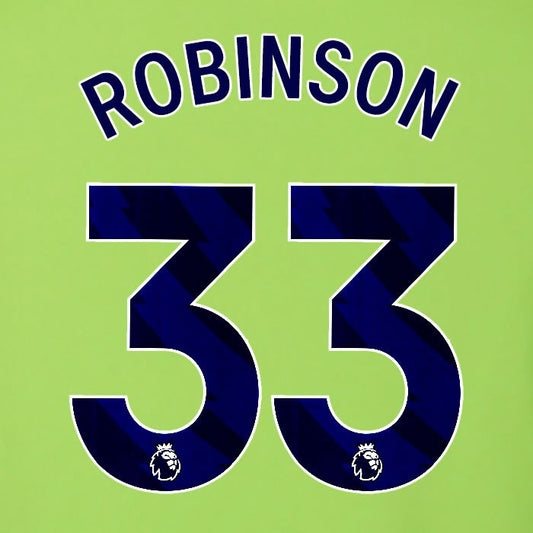 2025 2026 OFFICIAL FULHAM ROBINSON 33 BLUE AWAY PLAYER SIZE NAMESET