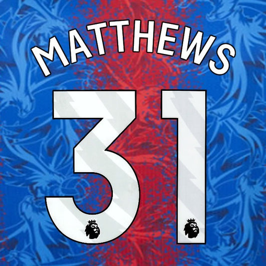 2024 2025 OFFICIAL CRYSTAL PALACE MATTHEWS 31 WHITE HOME PLAYER SIZE NAMESET