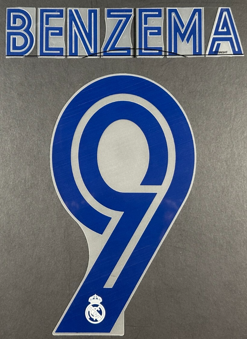 2020 - 2021 AVERY DENNISON REAL MADRID BENZEMA 9 HOME PLAYER SIZE NAME SET
