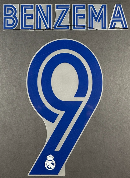 2020 - 2021 AVERY DENNISON REAL MADRID BENZEMA 9 HOME PLAYER SIZE NAME SET