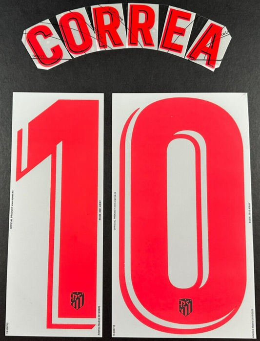 2019 2020 OFFICIAL ATLETICO MADRID CORREA 10 AWAY PLAYER SIZE NAMESET