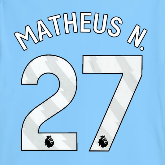 2025 2026 MANCHESTER CITY MATHUES N 27 WHITE HOME PLAYER SIZE NAME SET