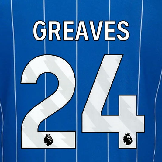 2024 2025 OFFICIAL IPSWICH TOWN GREAVES 24 WHITE HOME PLAYER SIZE NAME SET