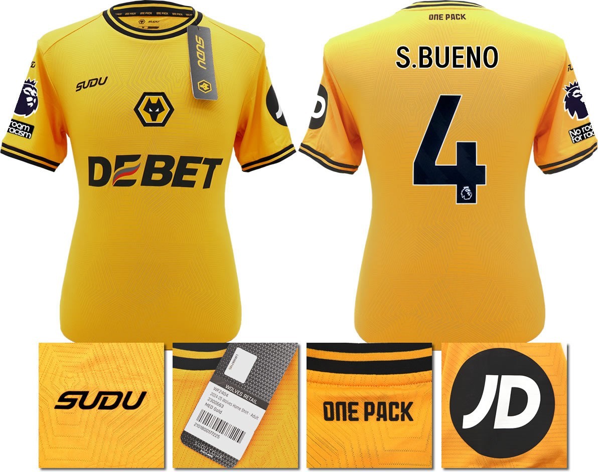 BNWT 2024 2025 WOLVES SUDU HOME SHIRT S. BUENO 4 + PATCHES