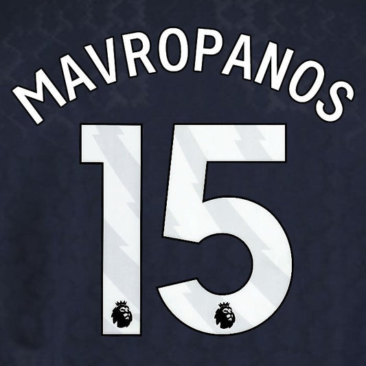 2025 2026 WEST HAM MAVROPANOS 15 OFFICIAL 3RD WHITE PLAYER SIZE NAMESET