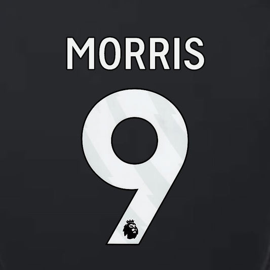 2023 2024 LUTON TOWN OFFICIAL MORRIS 9 WHITE 3RD PLAYER SIZE NAMESET