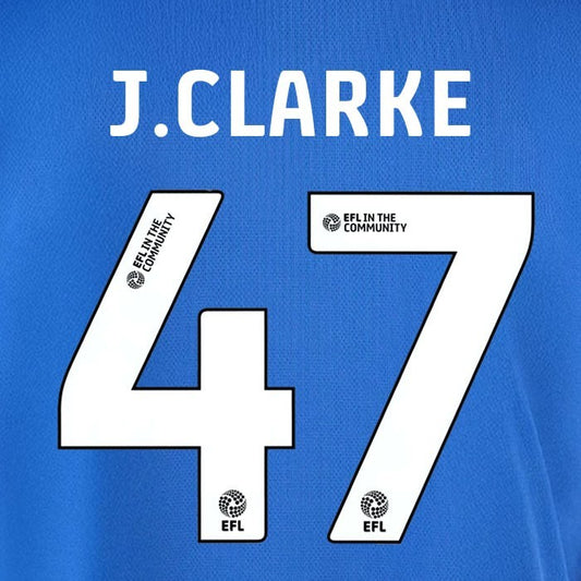 25 26  IPSWITCH TOWN J CLARKE 47 OFFICIAL WHITE HOME PLAYER SIZE NAME SET 230MM