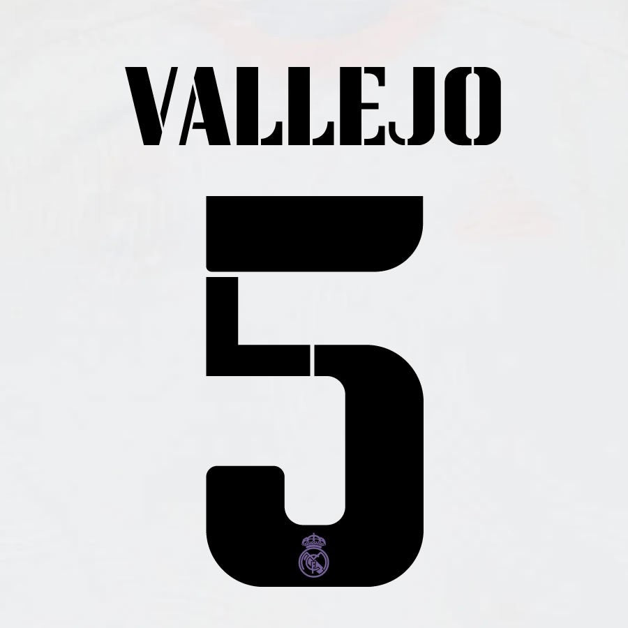 22 23 AVERY DENNISON REAL MADRID VALLEJO 5 HOME BLACK PLAYER SIZE NAMESET