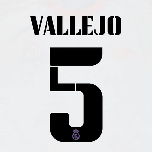 22 23 AVERY DENNISON REAL MADRID VALLEJO 5 HOME BLACK PLAYER SIZE NAMESET