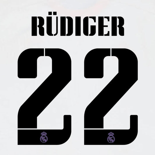 22 23 AVERY DENNISON REAL MADRID RUDIGER 22 HOME BLACK PLAYER SIZE NAMESET