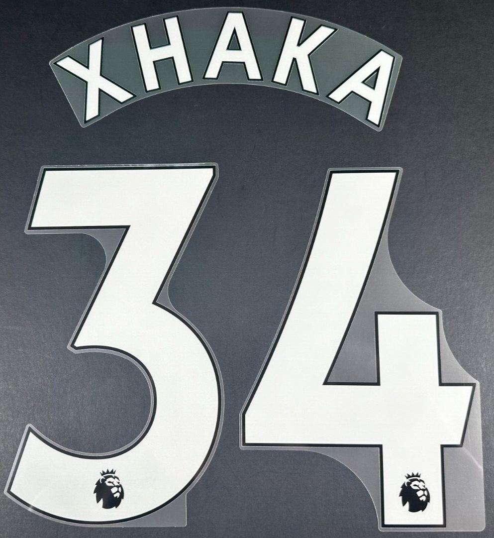 ARSENAL 2019-23 XHAKA 34 OFFICIAL AVERY DENNISON WHITE PLAYER SIZE NAME SET