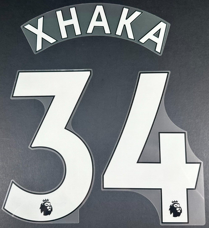ARSENAL 2019-23 XHAKA 34 OFFICIAL AVERY DENNISON WHITE PLAYER SIZE NAME SET