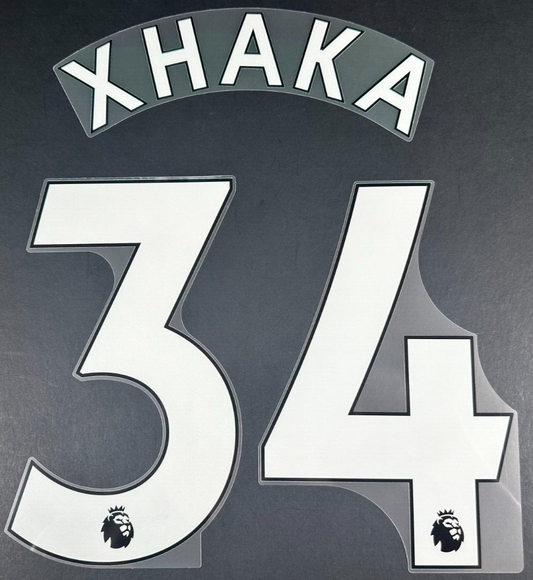 ARSENAL 2019-23 XHAKA 34 OFFICIAL AVERY DENNISON WHITE PLAYER SIZE NAME SET