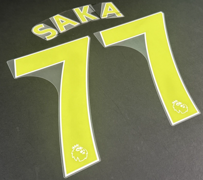 ARSENAL 2019-23 SAKA 77 OFFICIAL AVERY DENNISON YELLOW PLAYER SIZE NAME SET