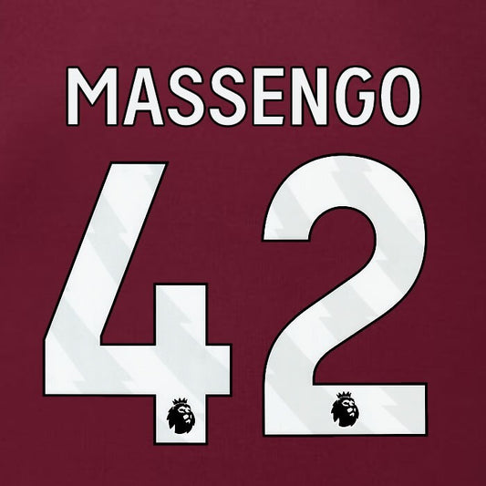 2023 2024 BURNLEY MASSENGO 42 OFFICIAL WHITE HOME PLAYER SIZE NAMESET