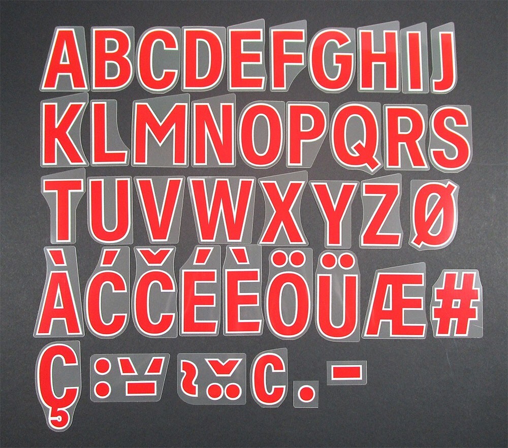 2025 /2026 OFFICIAL AVERY DENNISON PREMIER LEAGUE RED PLAYER SIZE LETTERS 50MM