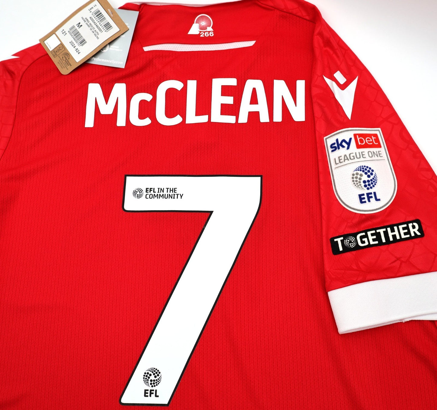 BNWT 2024 2025 WREXHAM A.F.C MACRON HOME SHIRT McCLEAN 7 + PATCHES / MEDIUM
