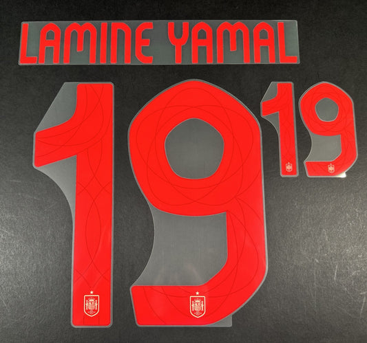 SPAIN 2023 2024 OFFICIAL AVERY DENNISON LAMINE YAMAL 19 AWAY PLAYER SIZE NAMESET