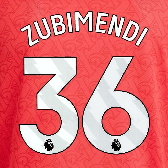 2025 2026 ARSENAL ZUBIMENDI 36 WHITE HOME OFFICIAL PLAYER SIZE NAMESET