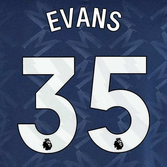 2024 2025 MANCHESTER UNITED EVANS 35 AWAY WHITE PLAYER SIZE NAMESET