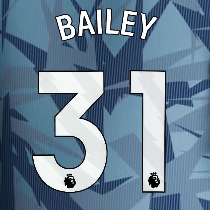 2023 2024 ASTON VILLA ALEX BAILEY 31 OFFICIAL WHITE 3RD PLAYER SIZE NAMESET