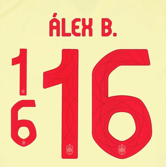 2024 2025 OFFICIAL SPAIN ALEX B 16 AWAY PLAYER SIZE NAMESET
