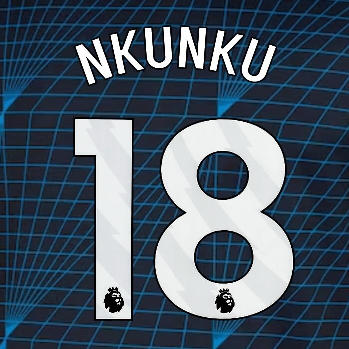 2023 2024 OFFICIAL CHELSEA NKUNKU 18 WHITE AWAY PLAYER SIZE NAMESET