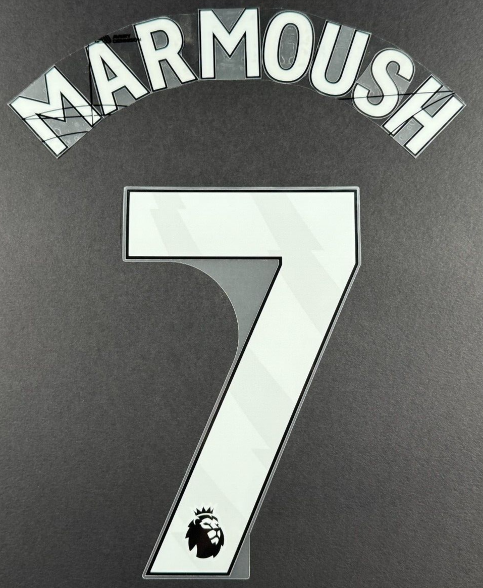 MAN CITY 2024/2025 MARMOUSH 7 OFFICIAL AVERY DENNISON WHITE PLAYER SIZE NAME SET