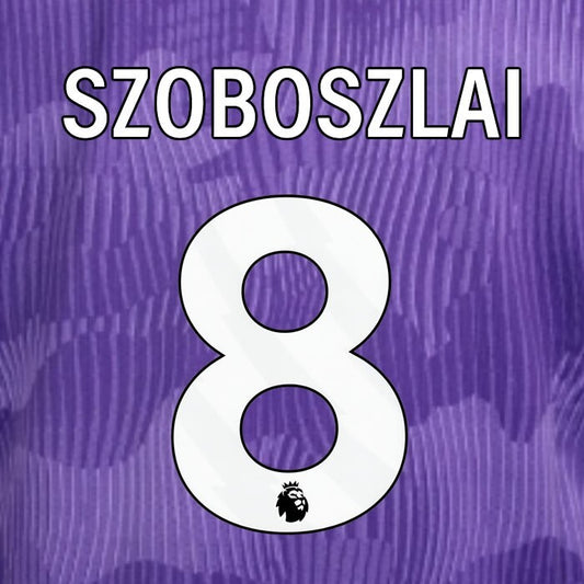 2023 2024 OFFICIAL LIVERPOOL SZOBOSZLAI 8 WHITE 3RD PLAYER SIZE NAMESET