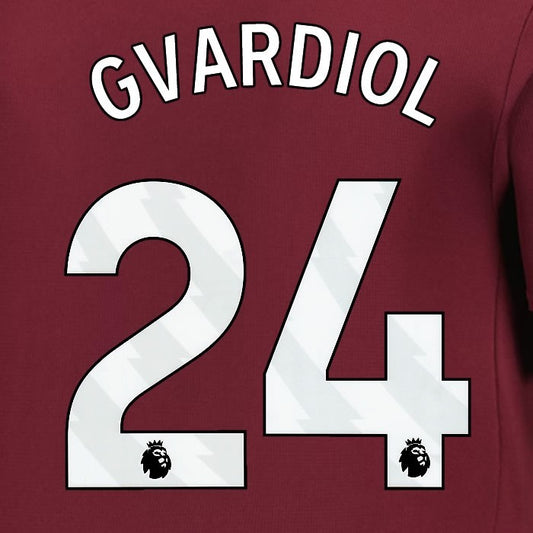 2024 2025 MANCHESTER CITY GVARDIOL 24 WHITE 3RD PLAYER SIZE NAME SET