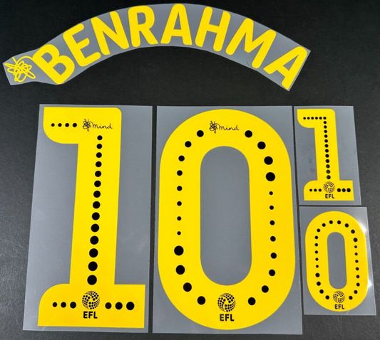 BRENTFORD FC 19-20 BENRAHMA 10 OFFICIAL SPORTING ID YELLOW PLAYER SIZE NAME SET