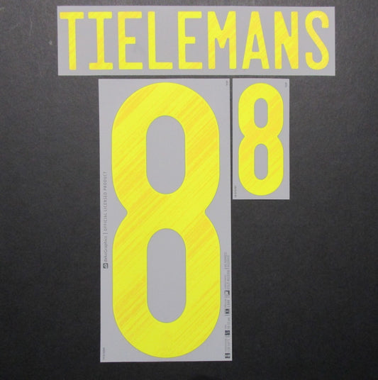 BELGIUM 2020 2021 OFFICIAL TIELEMANS 8 HOME YELLOW PLAYER SIZE NAMESET