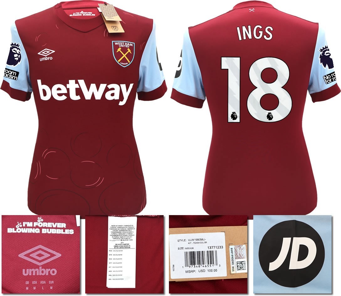 BNWT 2023 2024 UMBRO WEST HAM HOME SHIRT INGS 18 MEN'S